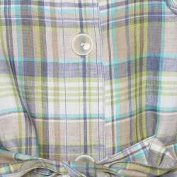 مملوكة مسبقًا Basler Green Checkered Linen Long Sleeve Belted Cuff Shirt XL