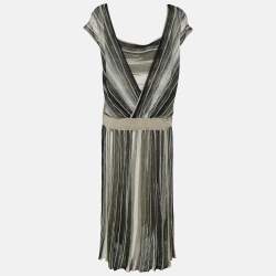 Pre Owned Marina Rinaldi Grey/Black Stripe Stretch Knit Midi Dress L
