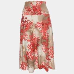 Pre Owned Basler Orange/Beige Coral Print Jersey Midi Skirt XL
