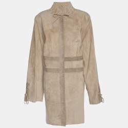 Pre Owned Marina Rinaldi Beige Suede Long Jacket L