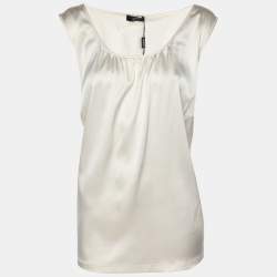 Pre Owned Basler Cream Satin Sleeveless Tops XL