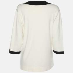 مملوكة مسبقًا سترة برقبة على شكل V بتقليم متباين من جيرسي بلون كريمي مارينا رينالدي مقاس كبير