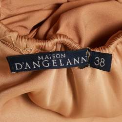 Pre Owned Maison d'Angelann Gold Beige Silk Satin Draped Off-Shoulder Long Dress M