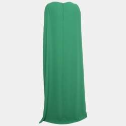 Pre Owned Gemy Maalouf Green Crepe Draped Long Kaftan Dress M