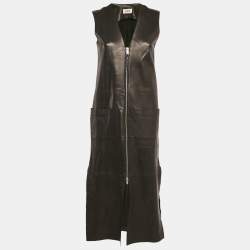 مملوكة مسبقًا Aeron Black Leather Zip Front Sleeveless Dress S