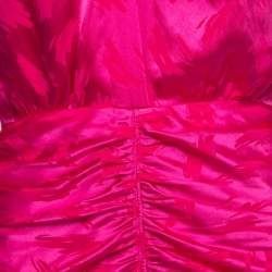 Pre Owned Ronny Kobo Hot Pink Satin Knot Detail Ruched Mini Dress S