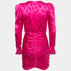 Pre Owned Ronny Kobo Hot Pink Satin Knot Detail Ruched Mini Dress S