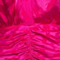 Pre Owned Ronny Kobo Hot Pink Satin Knot Detail Ruched Mini Dress S