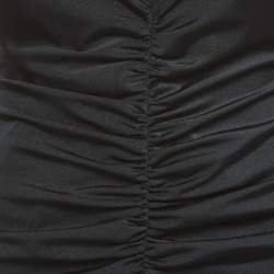 مملوكة مسبقًا Michael Costello Black Jersey Deep V-Neck Ruched Gown M