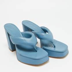 مملوكة مسبقًا Giaborghini Size 39 Blue Leather Platform Thong Sandals