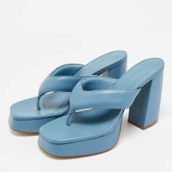مملوكة مسبقًا Giaborghini Size 39 Blue Leather Platform Thong Sandals