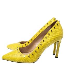 Pre Owned Dkny Yellow Lizard Embossed Leather Evana Leather Pumps Size 38