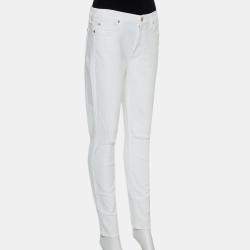 مملوكة مسبقًا 7forallmankind White Denim Skinny Ankle Length Jeans M