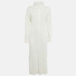 8 by Yoox Off-White Cable Knit High Neck Long Dress S
