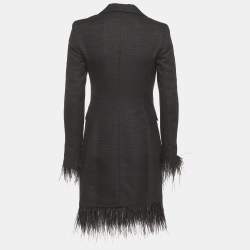 مملوكة مسبقًا 8 by Yoox Black Tweed Feather Trim Blazer and Mini Skirt Suit S