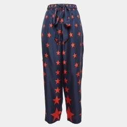 AZ Factory Blue You're A Star Print Silk Wide Leg Pants L
