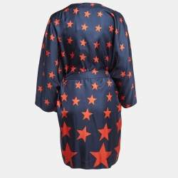 Pre Owned AZ Factory Blue You're A Star Print Silk Kimono M/L