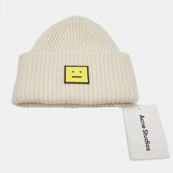 Acne Studio Ivory Rib Knit Evil Face Logo Beanie One Size 