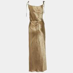 Pre Owned Acne Studios Brown Satin Wrap Up Long Dress M