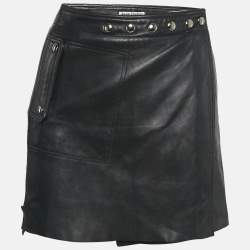 Acne Studios Black Leather Studded Mini Wrap Skirt S