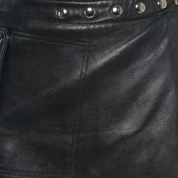 Acne Studios Black Leather Studded Mini Wrap Skirt S