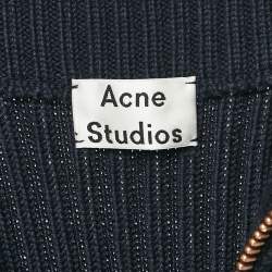 Pre Owned Acne Studios Navy Blue Rib Knit Zip-Up Sleeveless Midi Sweater Dress M