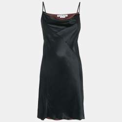 Acne Studios Black Satin Silk Cowl Neck Mini Slip Dress S