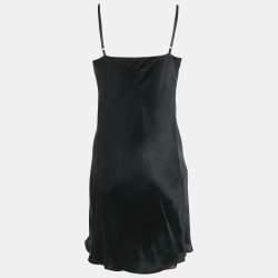 Acne Studios Black Satin Silk Cowl Neck Mini Slip Dress S