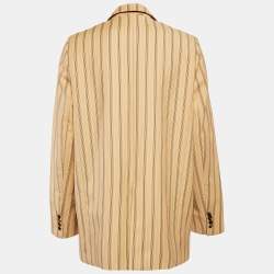 Pre Owned Acne Studios Yellow Striped Cotton Double Breasted Blazer M