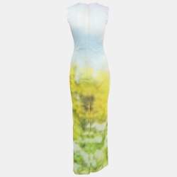 Pre Owned Acne Studios Blue Blurred Print Mesh Maxi Dress XS