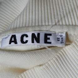 Pre Owned Acne Studios Cream Flocked Logo Cotton High Neck Sweatshirt M
