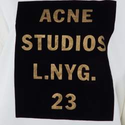 Pre Owned Acne Studios Cream Flocked Logo Cotton High Neck Sweatshirt M