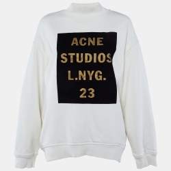Pre Owned Acne Studios Cream Flocked Logo Cotton High Neck Sweatshirt M