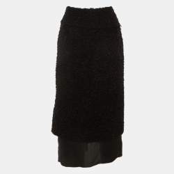 مملوكة مسبقًا Acne Studios Black Wool Boucle Fitted Midi Skirt M