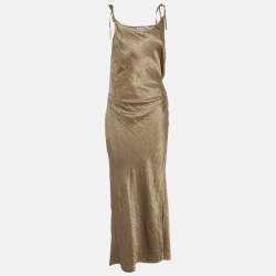Pre Owned Acne Studios Brown Crinkled Satin Wrap Maxi Dress M