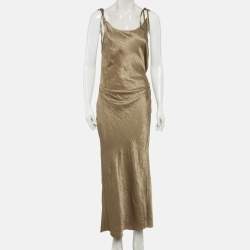 Pre Owned Acne Studios Brown Crinkled Satin Wrap Maxi Dress M