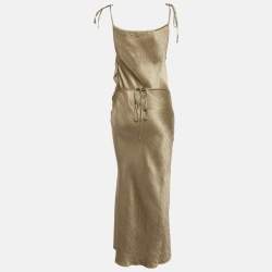 Pre Owned Acne Studios Brown Crinkled Satin Wrap Maxi Dress M