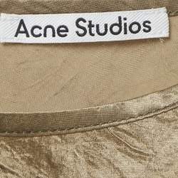 Pre Owned Acne Studios Brown Crinkled Satin Wrap Maxi Dress M