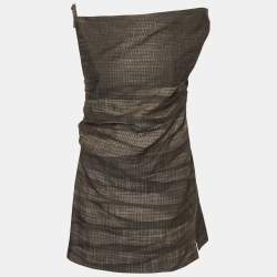 Pre Owned Acne Studios Brown Checked Linen Blend Dumella Mini Dress M