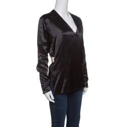 Pre Owned Acne Studios Black Satin Belted Cathay Blouse S