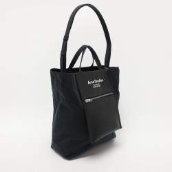 Pre Owned Acne Studios Navy Blue/Black Leather and Nylon Papery Tote