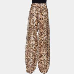 Adam Lippes Beige Animal Printed Wool Palazzo Pants S