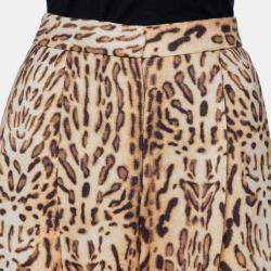 Adam Lippes Beige Animal Printed Wool Palazzo Pants S