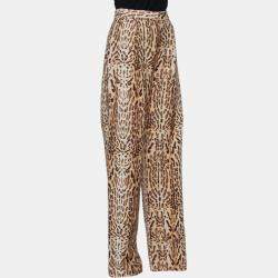 Adam Lippes Beige Animal Printed Wool Palazzo Pants S