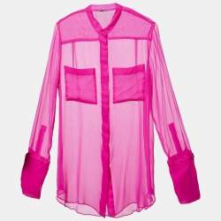 Adam Lippes Pink Sheer Silk Crepe Shirt Top M