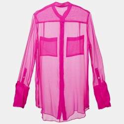 Adam Lippes Pink Sheer Silk Crepe Shirt Top M