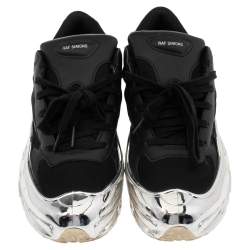 Adidas By Raf Simons Black-Silver Leather And Mesh Ozweego Sneakers Size 41.5