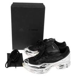 Adidas By Raf Simons Black-Silver Leather And Mesh Ozweego Sneakers Size 41.5