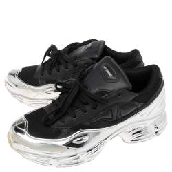 Adidas By Raf Simons Black-Silver Leather And Mesh Ozweego Sneakers Size 41.5