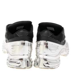 Adidas By Raf Simons Black-Silver Leather And Mesh Ozweego Sneakers Size 41.5